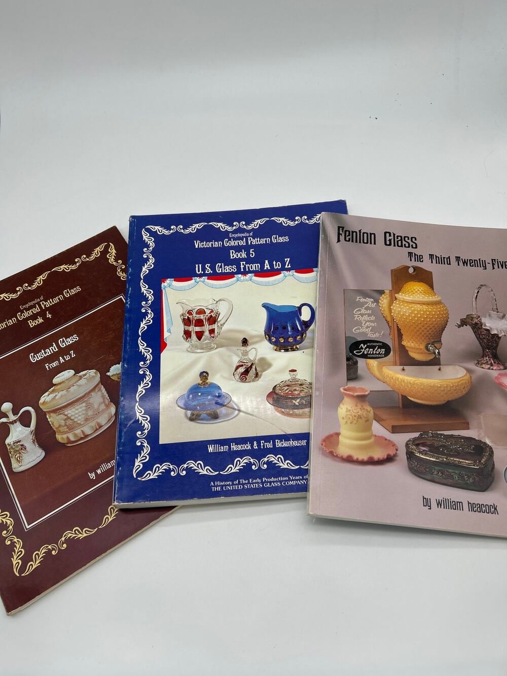 Lot 3 Vintage Glass Collector Books Fenton 1989 Victorian Pattern Glass Heacock